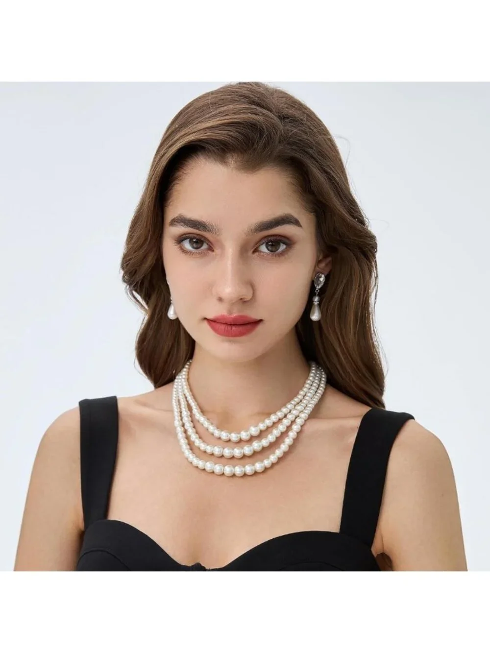 Elegant 3-Strand White Faux Pearl Necklace for Women - Vintage 1920s Gatsby